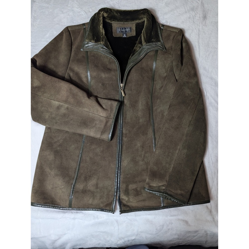 Braetan Mens Faux Suede Jacket Olive Green Faux Fur Lined Zip Coat L Grandpacore